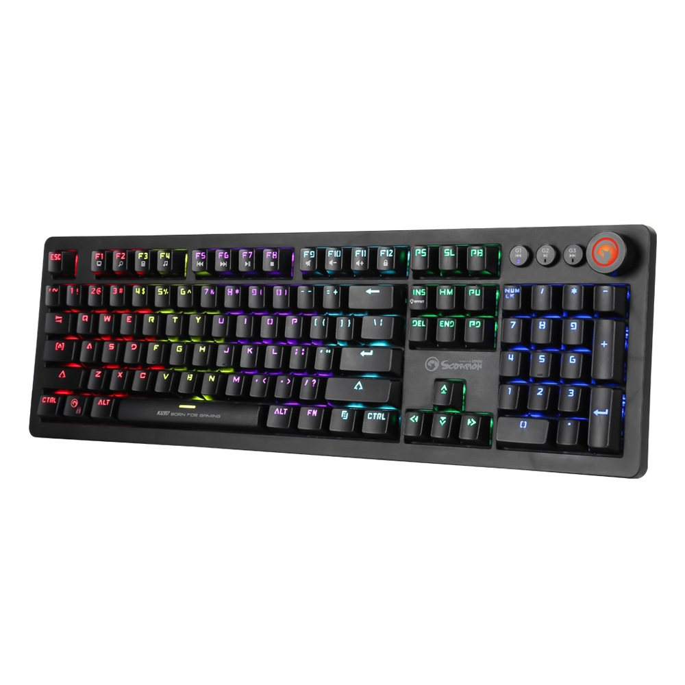 Marvo Keyboard Mechanical KG917 Wired Gaming US, Rainbow Backlight, Multimedia Buttons and Scroll